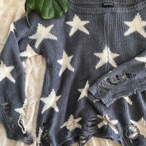 Ripped Off Shoulder Star Sweater
